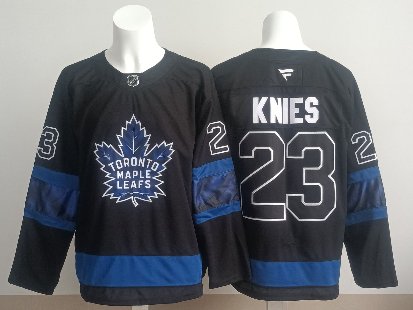 Men 2025 Toronto Maple Leafs #23 Knies Black Fanatics Home Premium NHL Jersey style 11->carolina hurricanes->NHL Jersey